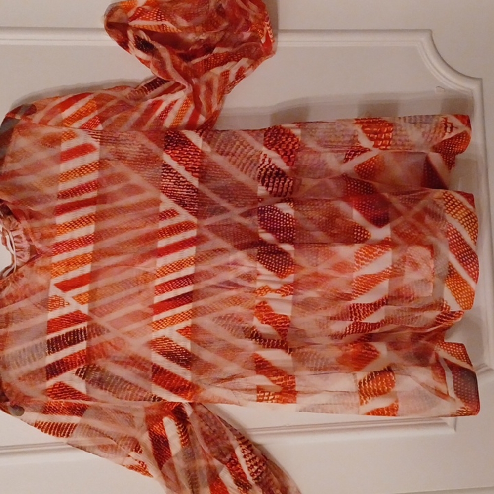 Akira- Bold Vivid Sheer Top Sz (S) Tangerine/Orange colors-like new